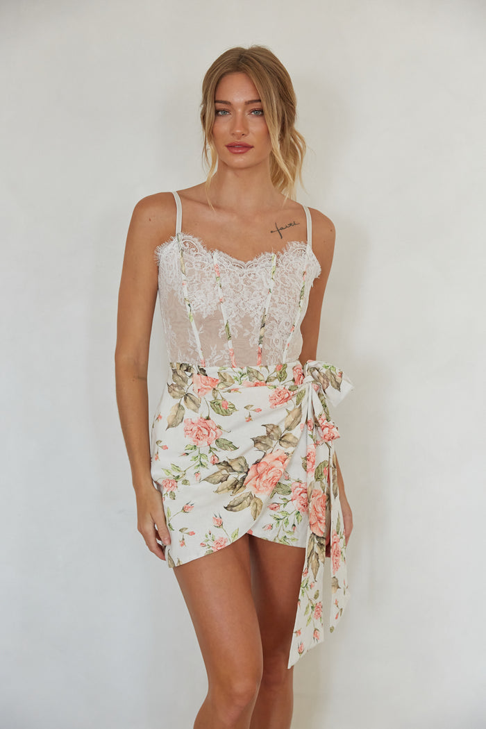 Mariah Floral Lace Corset Mini Dress White Floral / M Mariah Floral Lace Corset Mini Dress White Floral / M