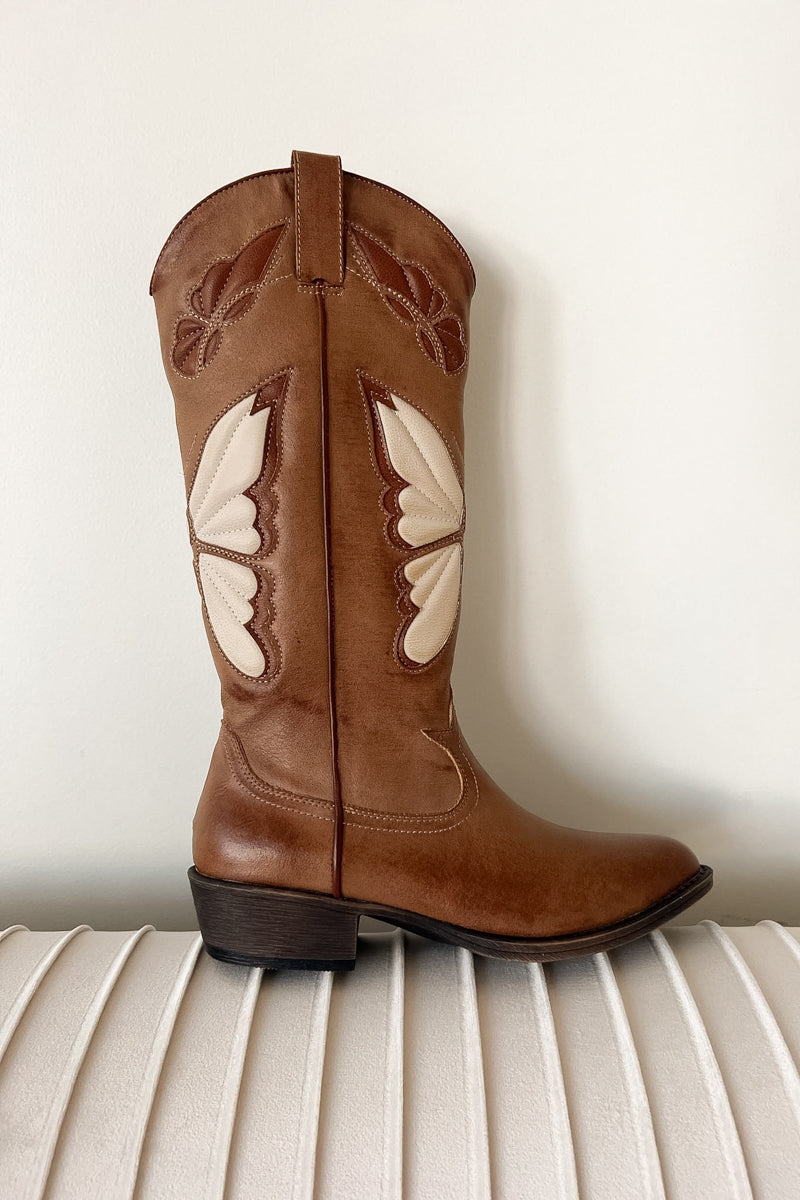 brown western boots with butterflies 