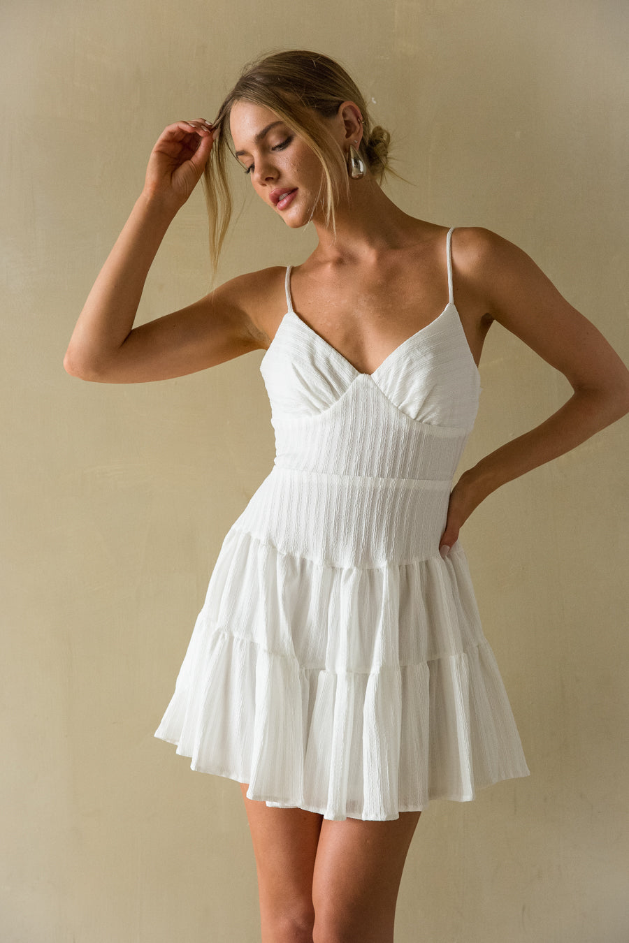 Martina Ribbed Tie Back Mini Dress • Shop American Threads Online White / L Martina Ribbed Tie Back Mini Dress • Shop American Threads Online White / L