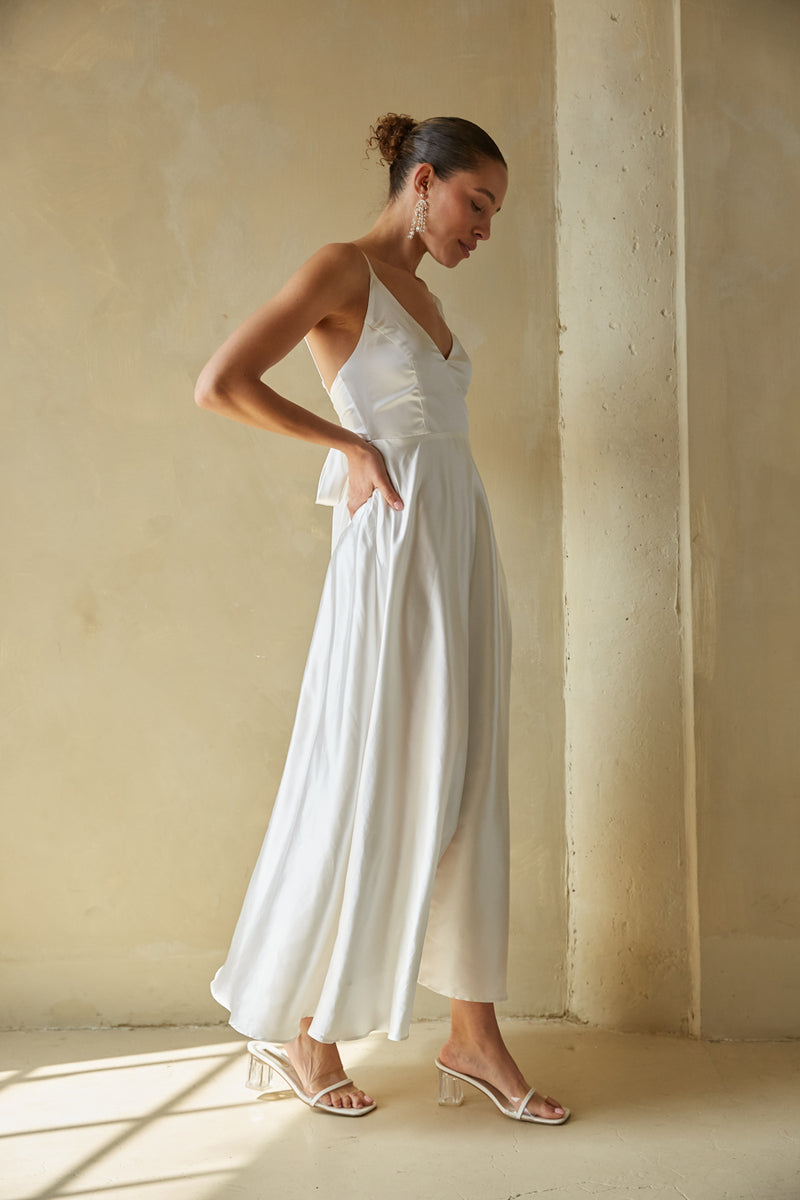 Mary Bow Back Satin Maxi Dress • Shop American Threads Boutique