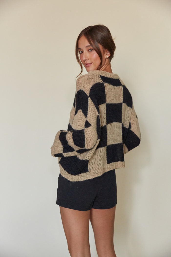 black and tan checkered oversized sweater 