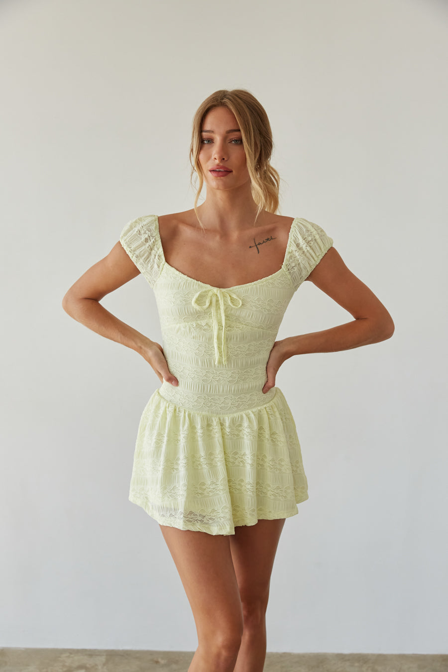 Meyer Lace Puff Sleeve Mini Dress, Yellow / S