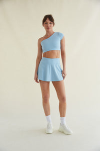 Baby Blue fit and flare work out skort with built in pockets and butter-smooth fabric