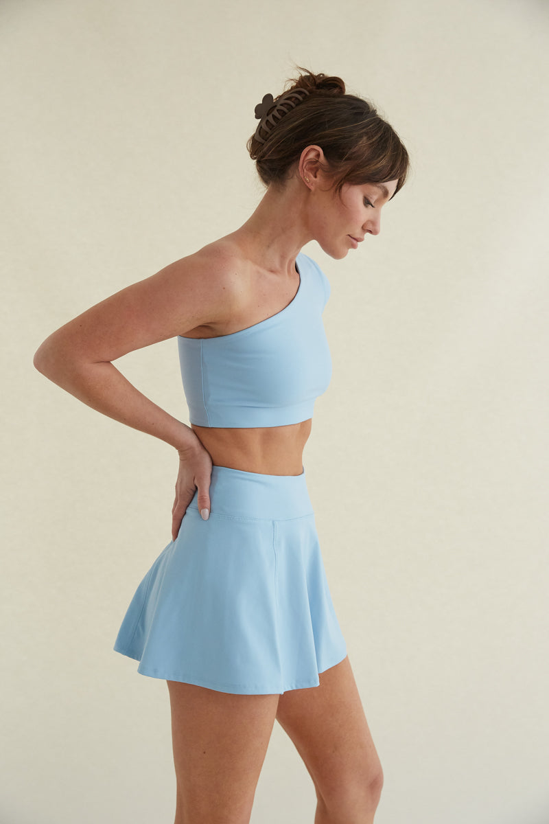 Baby Blue flattering fit and flare work out skort with built in pockets 