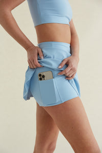Baby Blue fit and flare work out skort with built in pockets and shorts