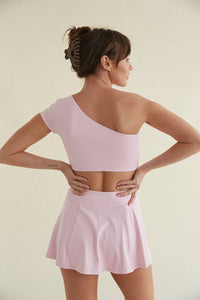 Baby pink one-shoulder fitted top- buttersoft fabric
