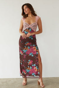 Mimi Lace Floral Maxi Dress | Shop American Threads Online Boutique Brown Floral / M Mimi Lace Floral Maxi Dress | Shop American Threads Online Boutique Brown Floral / M
