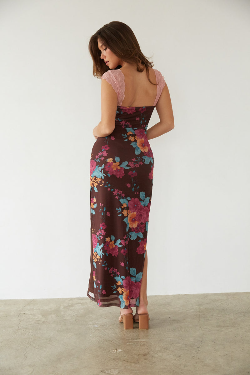 Mimi Lace Floral Maxi Dress | Shop American Threads Online Boutique Brown Floral / M Mimi Lace Floral Maxi Dress | Shop American Threads Online Boutique Brown Floral / M