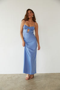 Misty Open Back Cutout Satin Maxi Dress Shop American Threads Online Chambray / M Misty Open Back Cutout Satin Maxi Dress Shop American Threads Online Chambray / M