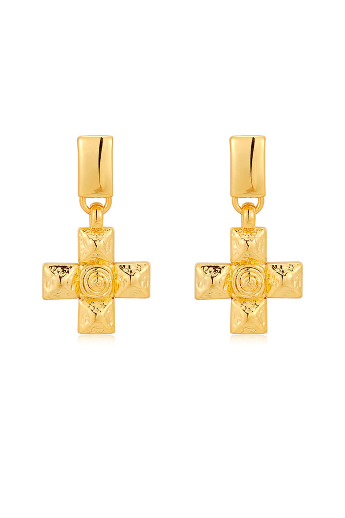gold molten cross pendant earrings - luv aj