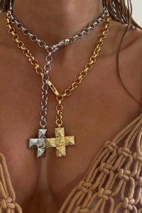 silver and gold cross pendant necklace by luv aj