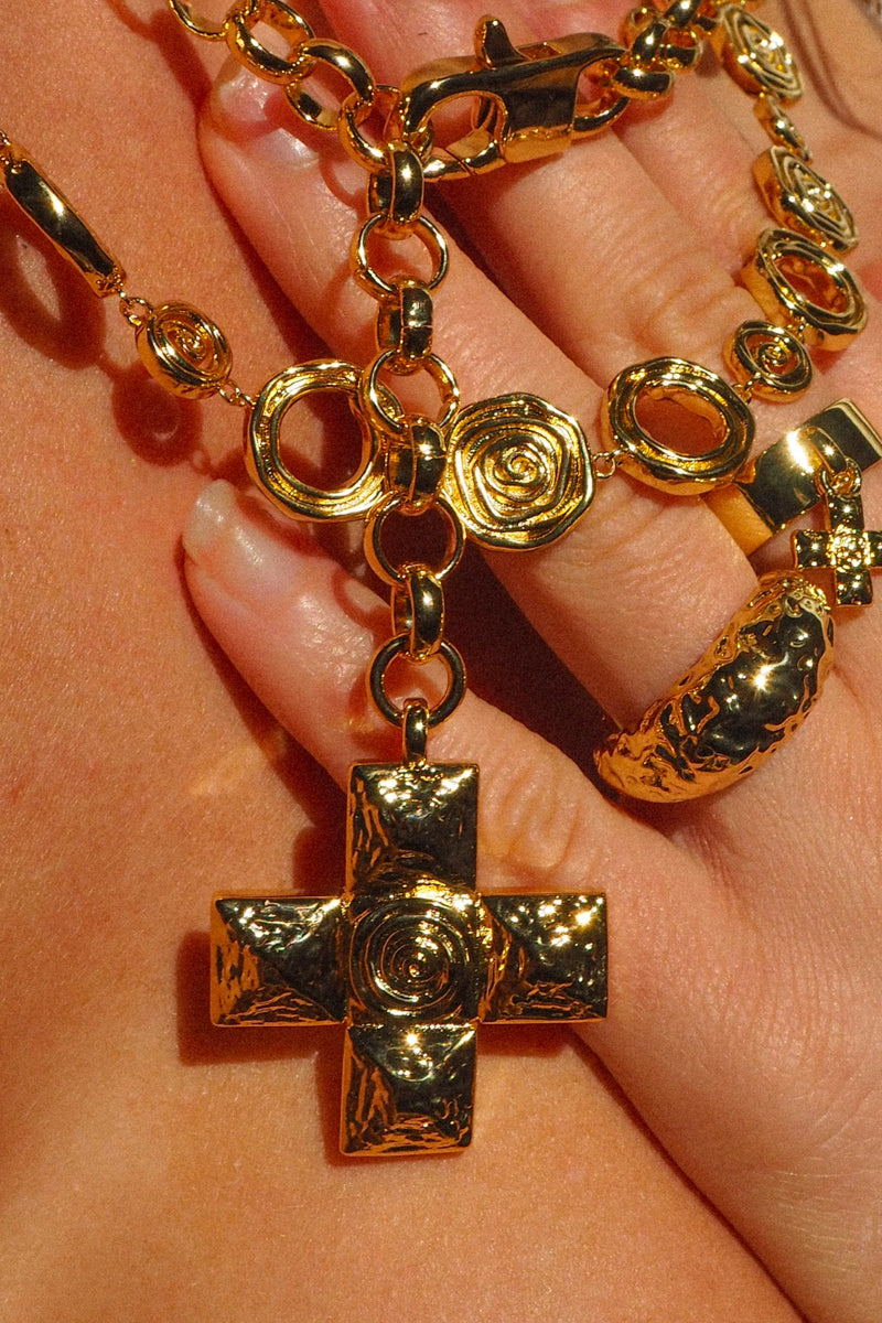 gold luv aj molten cross pendant necklace