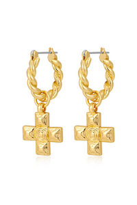 trendy gold cross charm hoops by luv aj