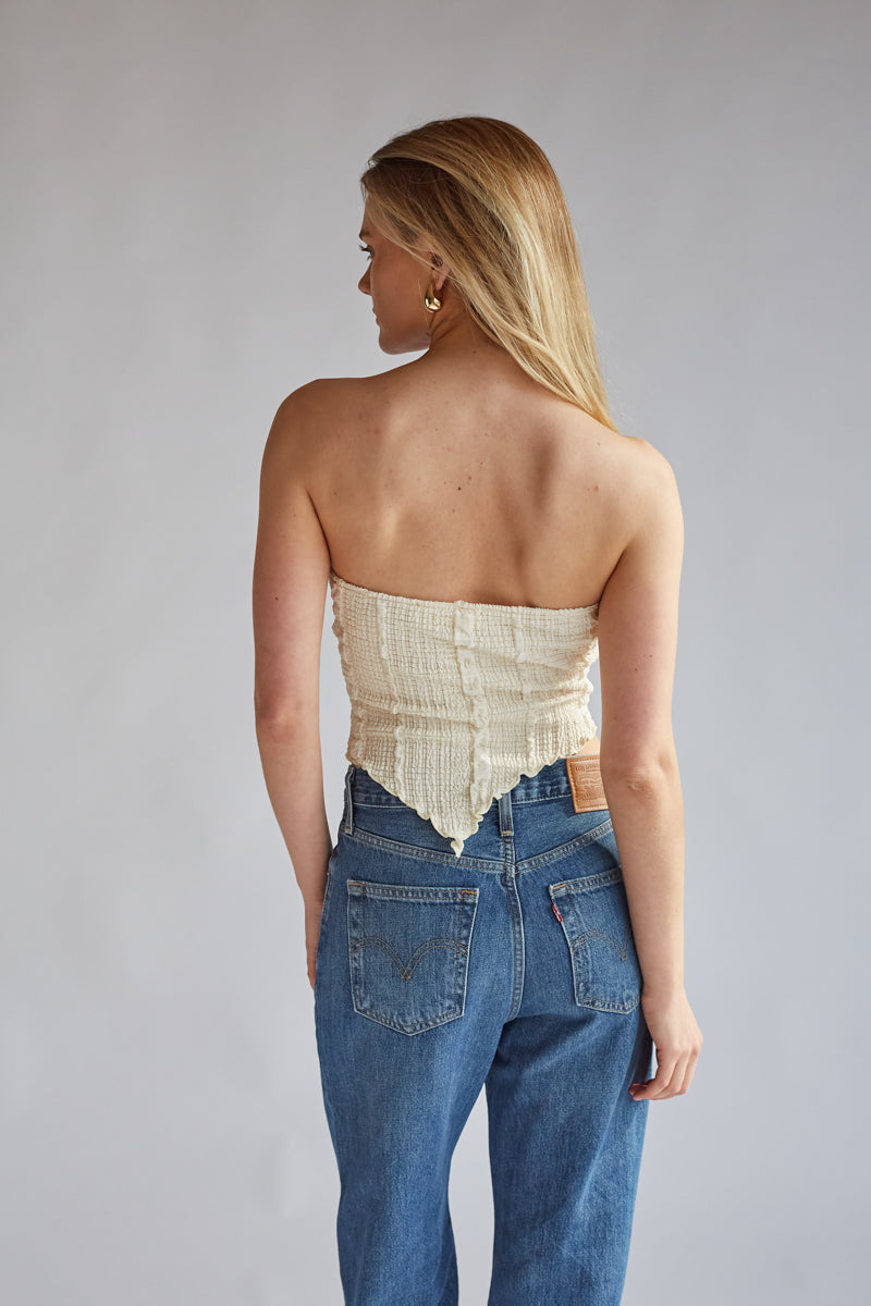 ivory pointed hem tube top with bohemian texture | beach outfit inspo