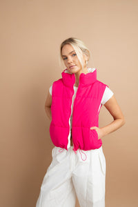 fuchsia pink butter soft puffer vest | trendy outerwear for college and high school