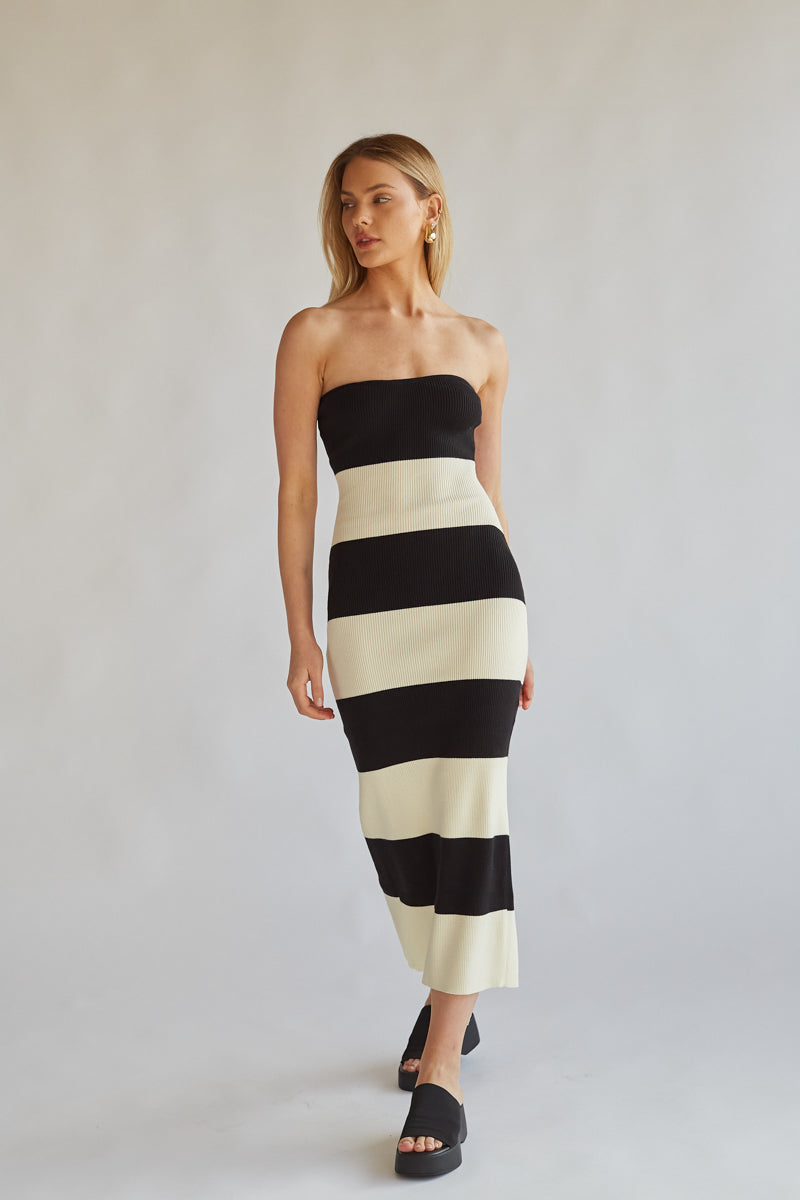 Nikki Striped Knit Midi Tube Dress • Shop American Threads Women's Trendy Online Boutique Black/White / L