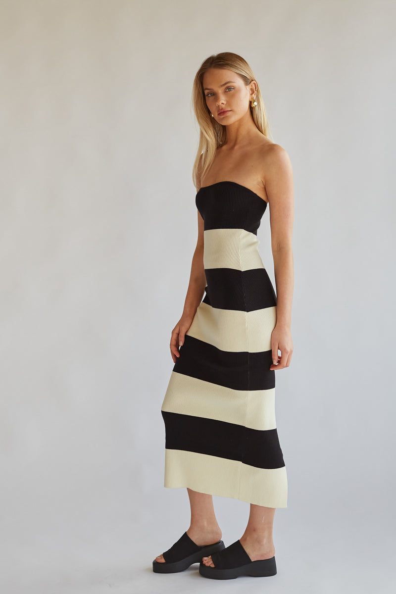 black and white striped midi dress & Stripe Strapless - All Dresses The adjustable spaghetti straps with O Nikki Striped Knit Midi Tube