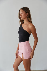 pink linen skort - blush pink mini skort - date night outfit inspo