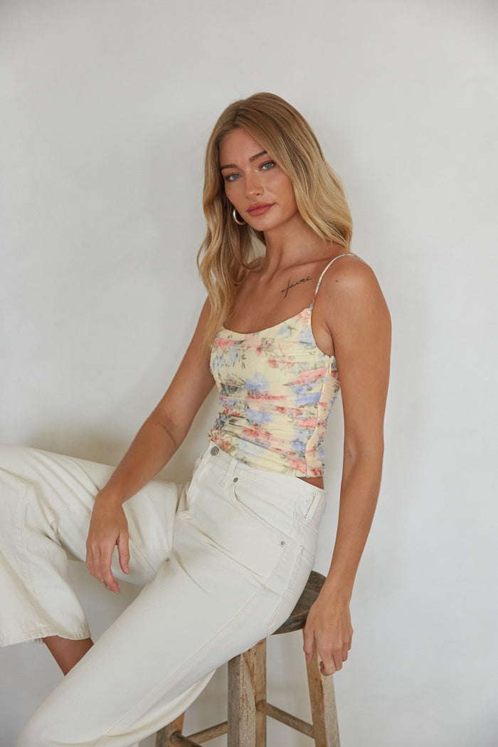 Penelope Ruched Floral Mesh Top