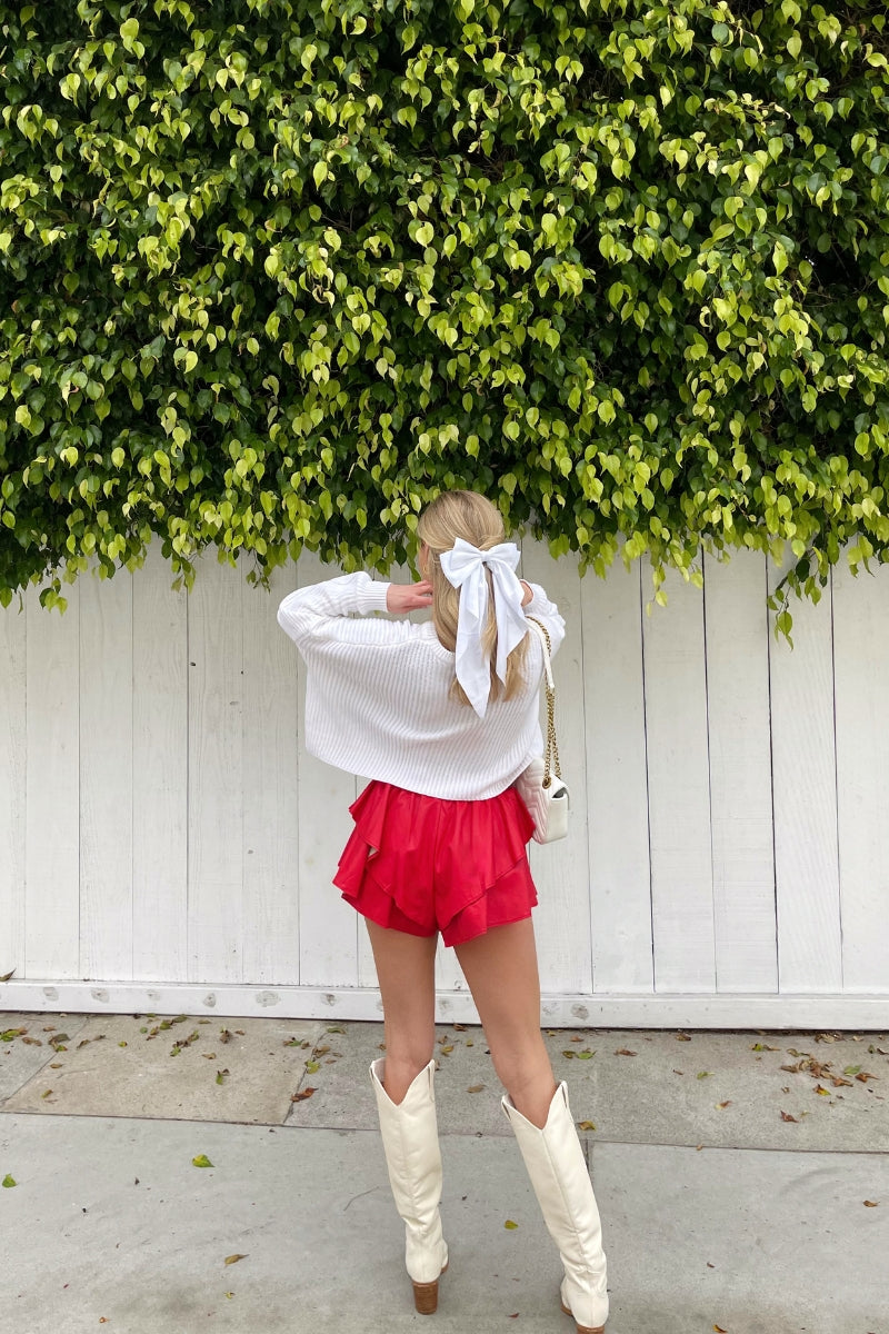 red ruffle shorts - styling faux leather shorts - layered high waisted shorts