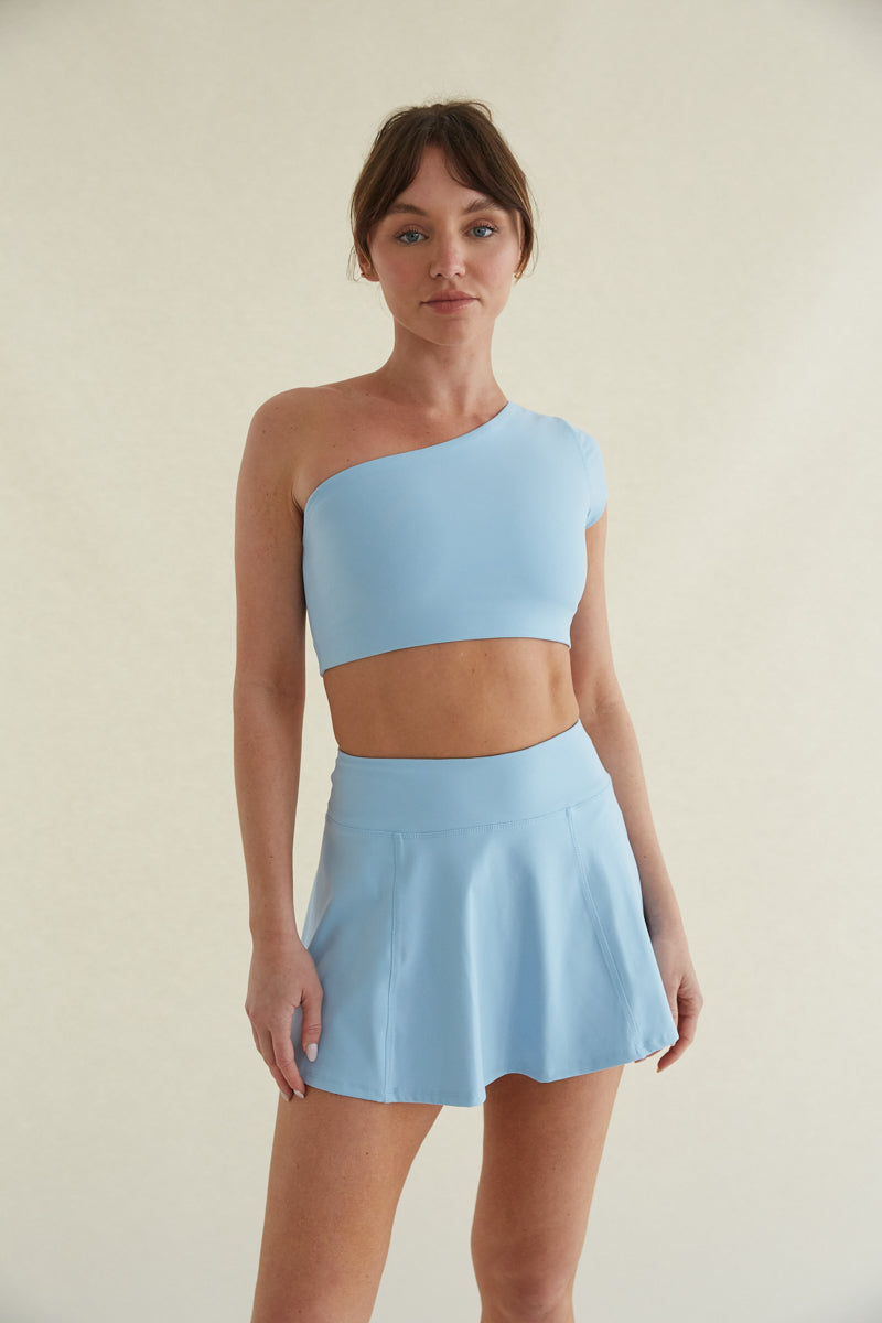 Baby Blue fit and flare work out skort with built in pockets 