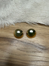 overhead-image | shiny gold earrings | round studs |  aerial view of round, shiny gold stud earrings