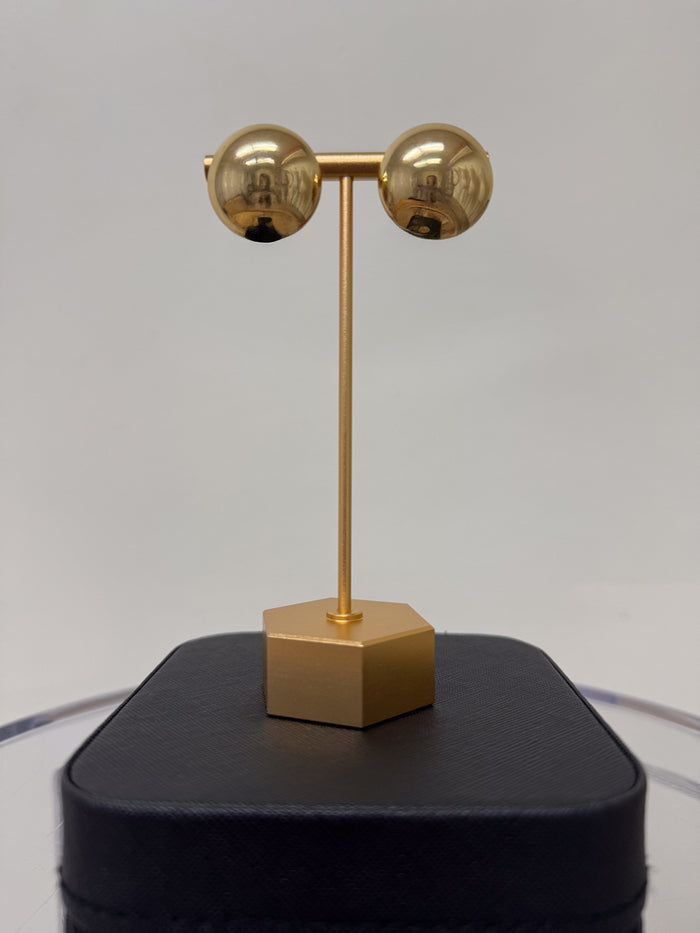 gold-image | front-image | gold stud earrings | polished sphere design | elegant gold stud earrings with smooth, polished spherical design