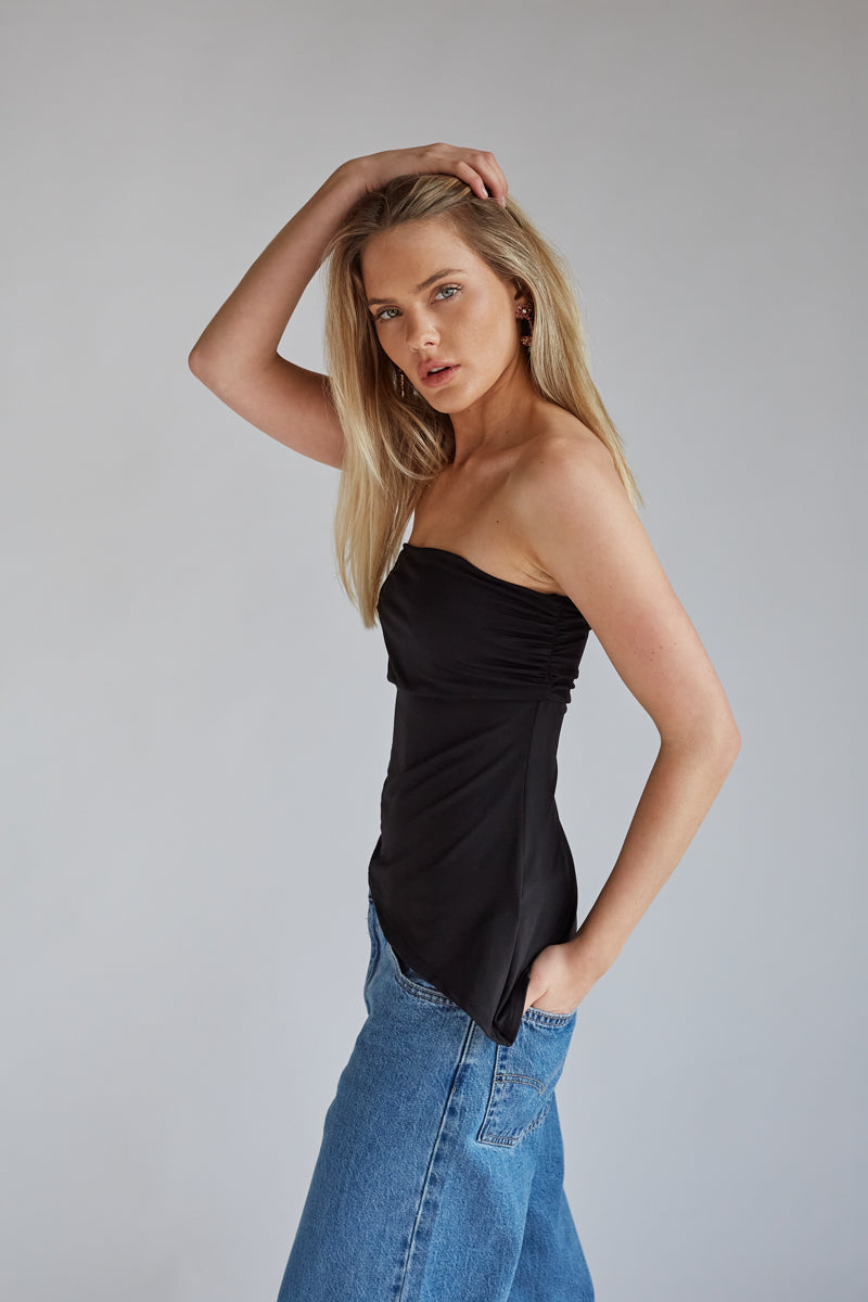 black long sleeveless tube top | going out tops for summer