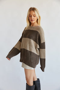 neutral striped sweater for fall - brown chunky knit top - fall fashion