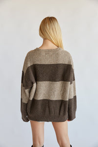 two-toned brown striped sweater - fall sweater - cozy knit top