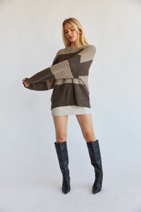 oversized brown striped sweater - chunky brown knit - neutral striped sweater for fall