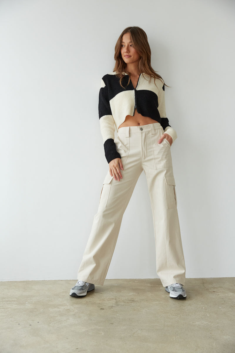 beige utility pants with side pocket details - what to wear on a casual lunch date - what to wear going out in the winter