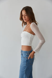 white two piece corset top and shrug set