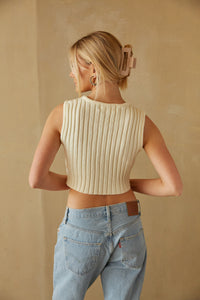 ivory knit tank top - ribbed sweater top - fall trends