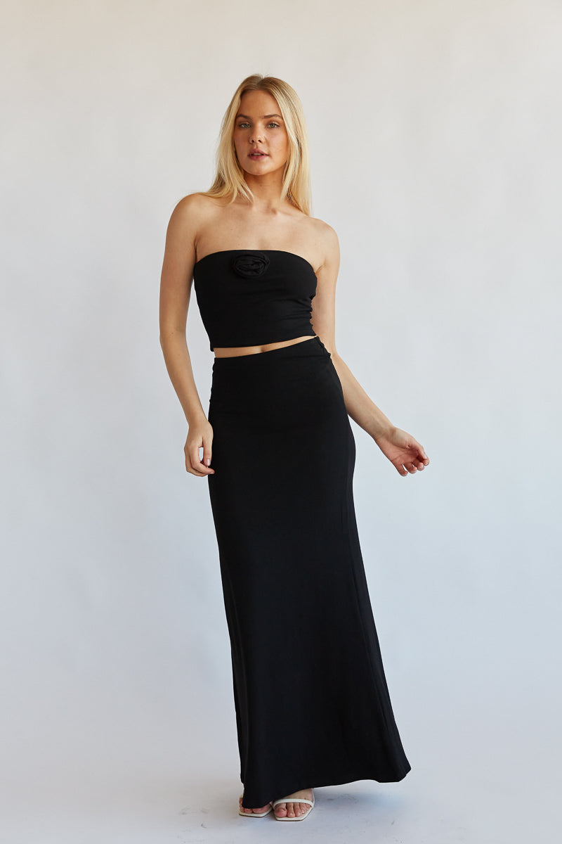 Maxi Skirt Outfit Long Black Fit Flare Skirt Rosalyn High-Rise