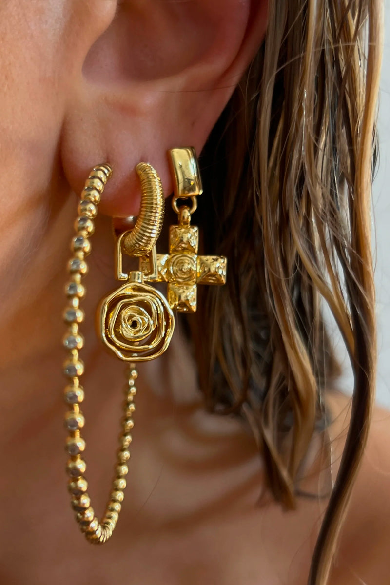 gold hoops with rosette coil charm - luv aj
