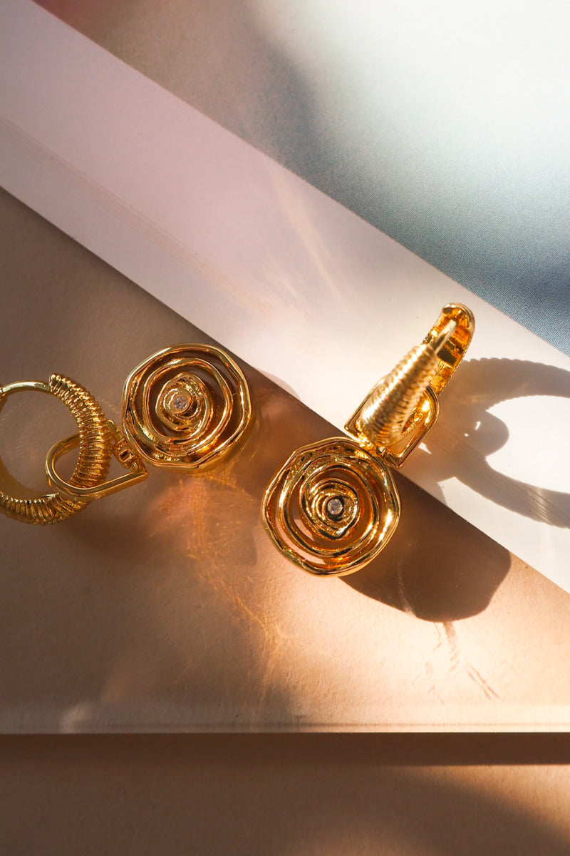 luv aj gold rosette coil charm hoop earrings