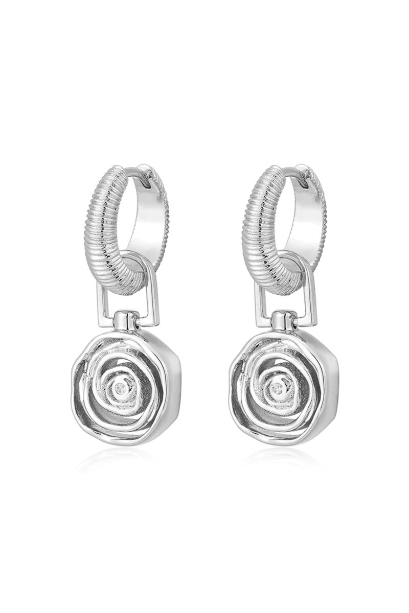 silver hoop earrings with rosette coil charm by luv aj
