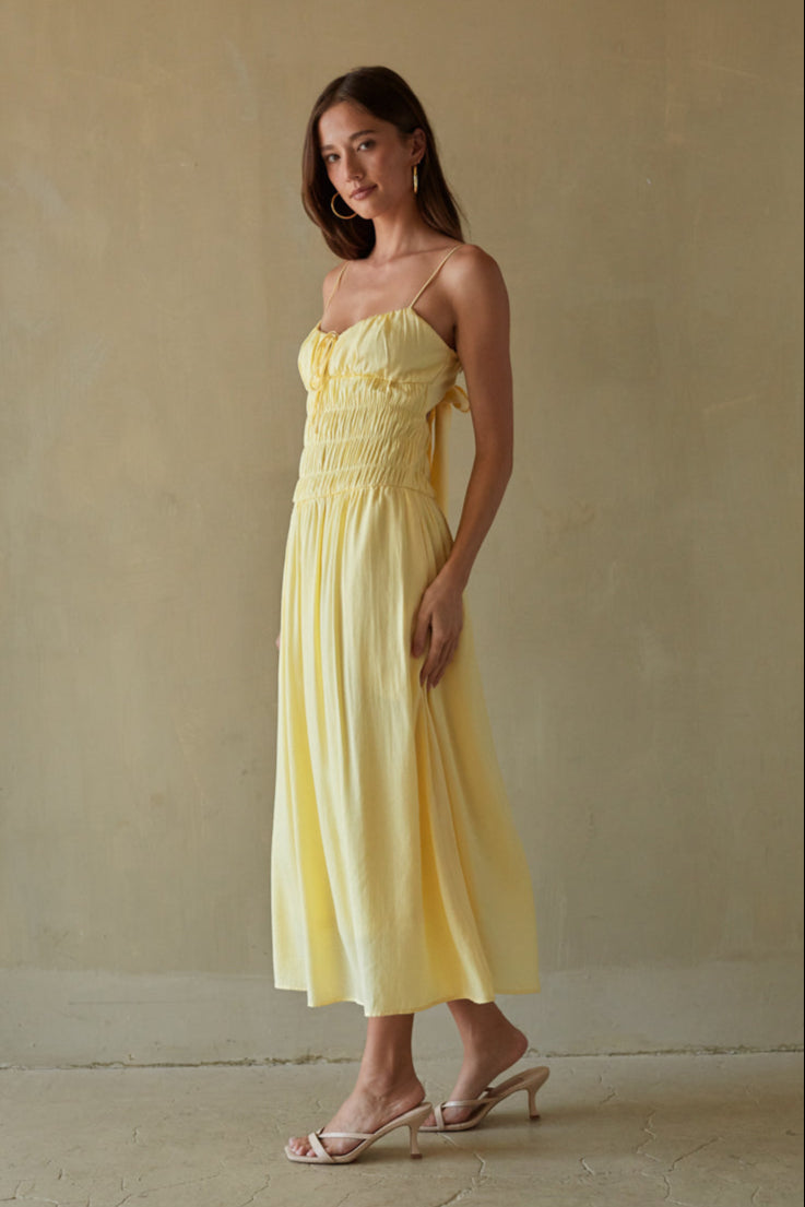 Roxana Smocked Midi Dress, Butter Yellow / M