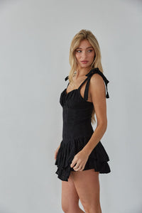 black lace mini dress with bow straps - sorority recruitment - summer style