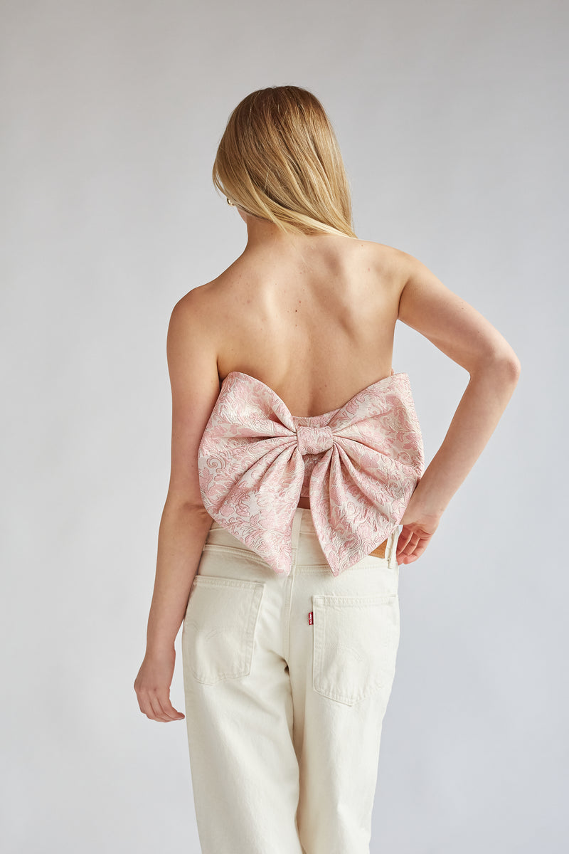 rose gold bow back strapless crop top | pink birthday going out top