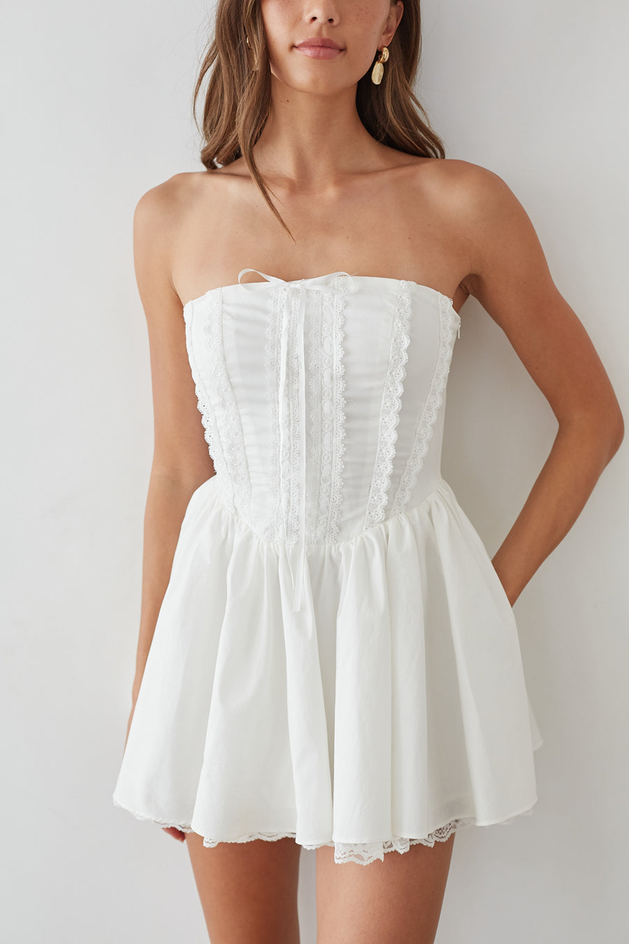 Sabrina Strapless Corset Mini Dress, White / L