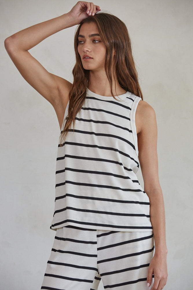 black striped ribbed knit top - soft and stretchy loungewear