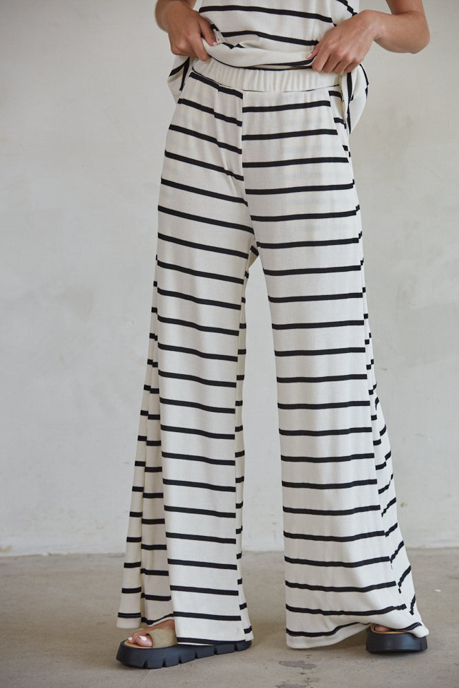 high waist black striped knit pants - trendy loungewear
