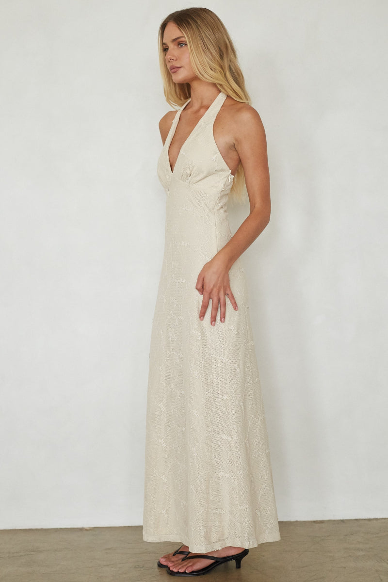 Savvy Halter Knit Maxi Dress, Ivory / L