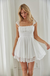 white lace hem babydoll dress - bridal shower outfit - graduation look 