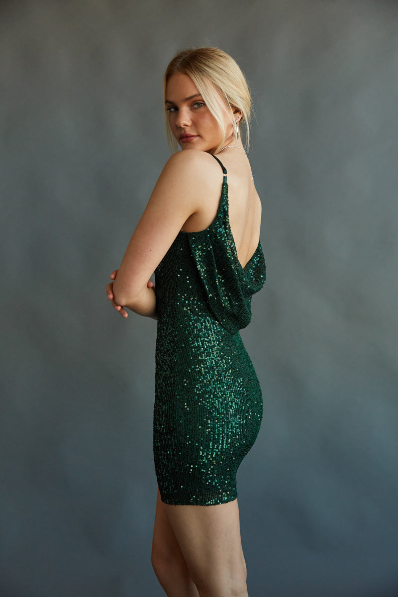 Selena Open Back Sequin Mini Dress • American Threads Women's Boutique Emerald / M Selena Open Back Sequin Mini Dress • American Threads Women's Boutique Emerald / M