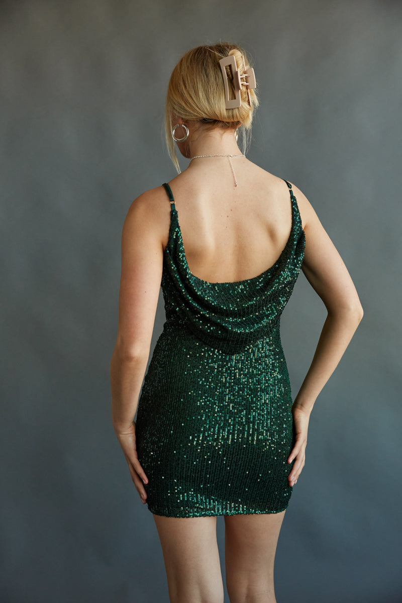 emerald green sequin embellished sultry open back mini dress | sexy mini dress boutique