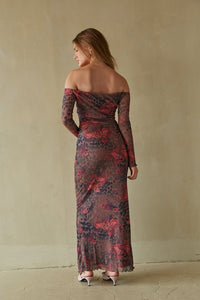 Serena Floral Leopard Mesh Off the Shoulder Top