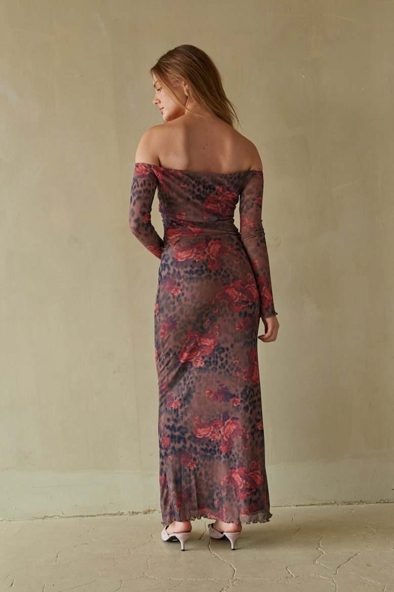 Serena Floral Leopard Mesh Maxi Skirt